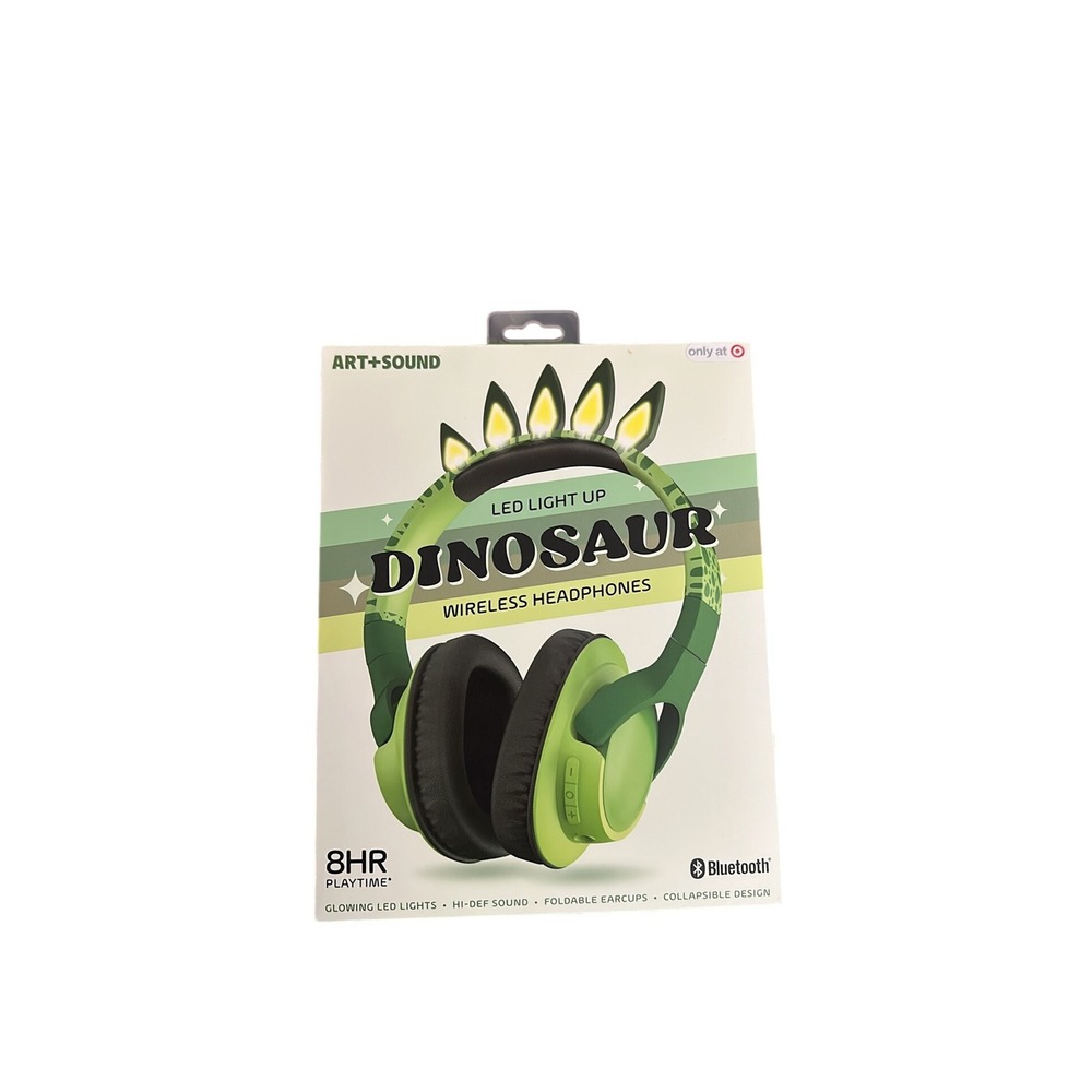 Art+Sound Dinosaur LED Light Up Wireless Headphones Kids‎ Green Bluetooth